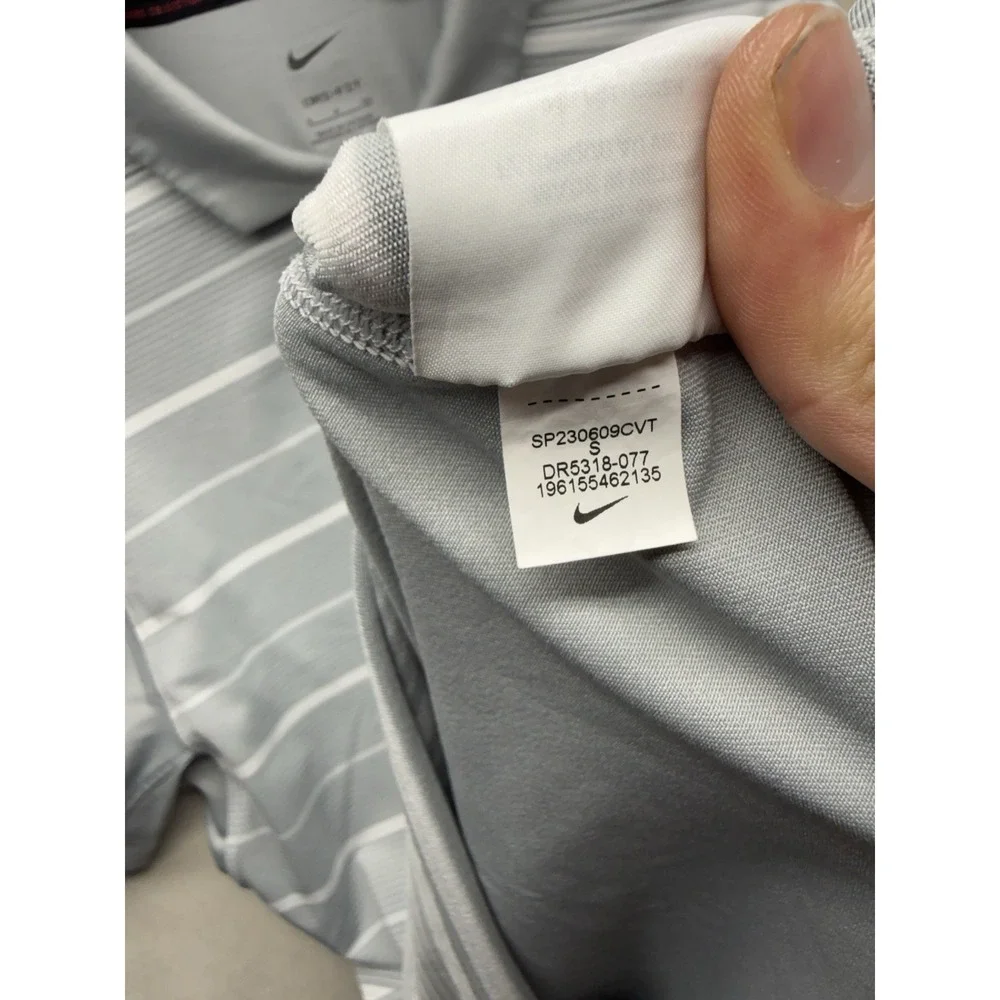 Nike Tiger Woods Golf Polo Shirt Mens S Gray Striped Dri-Fit DR5318-077 Top SS